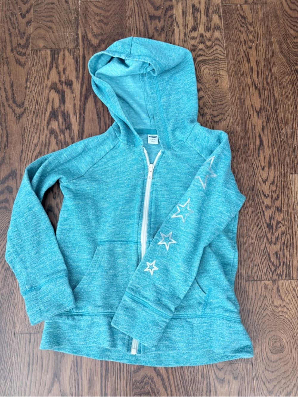 Old Navy S (6/7) Hooded Zip-Up Sweatshirt in Teal with Star Sleeve Detail